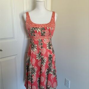 Nine West Coral and Black Floral Midi Dress